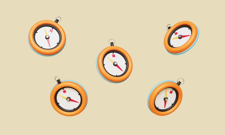 PSD orange compass pointing north icon 3d rendering