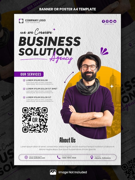 PSD orange creative business solution agency poster a4 ou modelo de banner