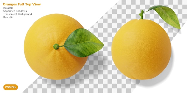 Orange entière réaliste avec feuille en vue de dessus isolée