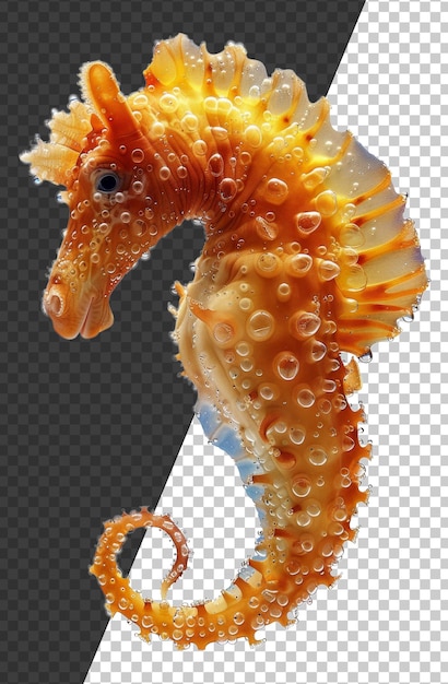 PSD orange gemustertes seepferd mit flossen auf durchsichtigem hintergrund stock png