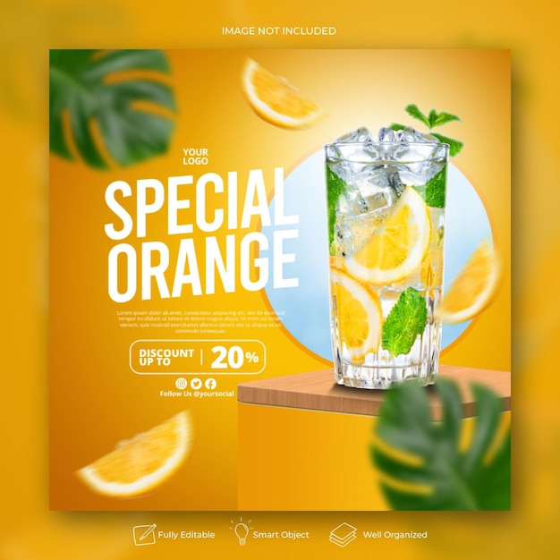 Orange Getränkekarte Promotion Social Media Instagram Post Banner Vorlage