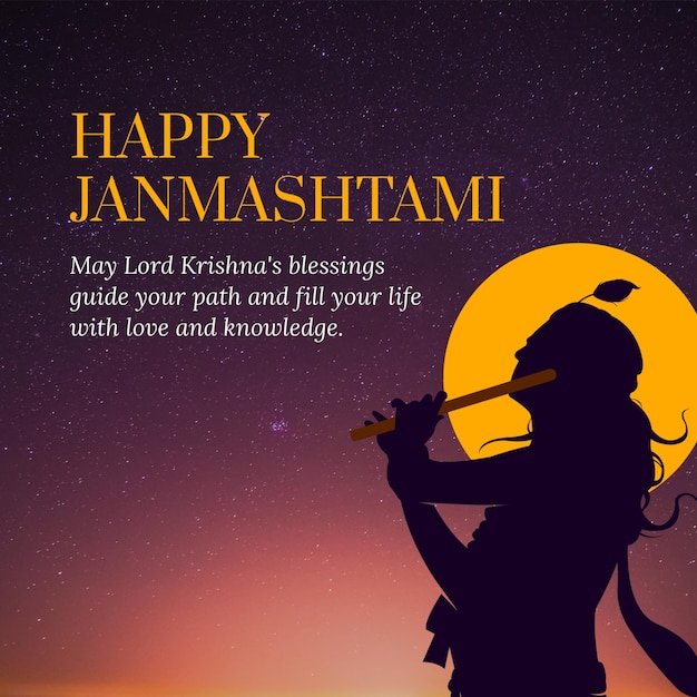 Orange Illustrative Janmashtami Greeting Instagram Post