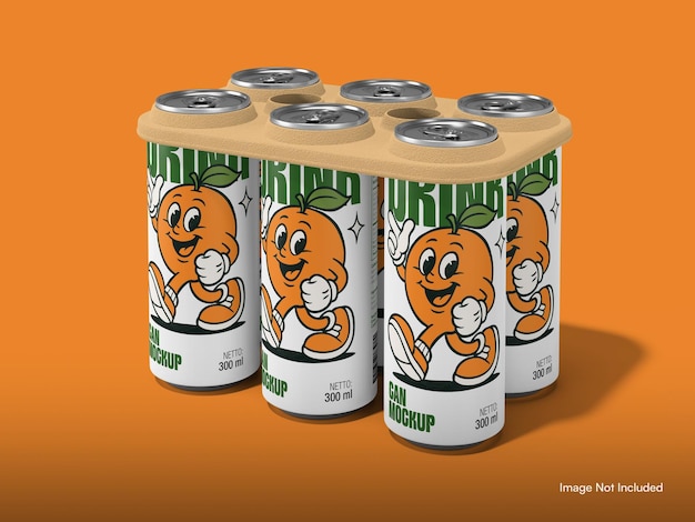 Orange Juice Cans in a SixPack Mockup