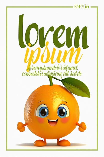 PSD orange maskottchen 3d-psd-vorlage mit anpassbarem text