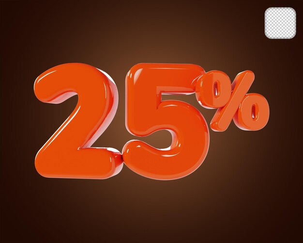Orange Rabattnummer 25 Prozent 3D-Illustration