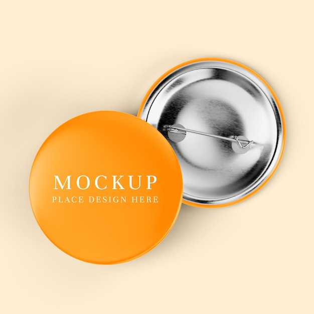 Orange Round Pin Button Badge Mockup