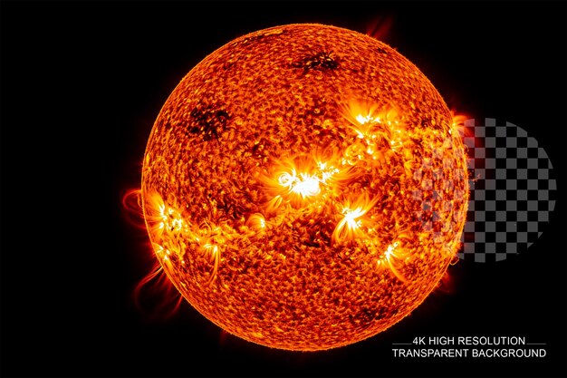 PSD orange sonne scheint nachts, gefasst in einem foto mit langsamer verschlussgeschwindigkeit auf einem transparenten hintergrund