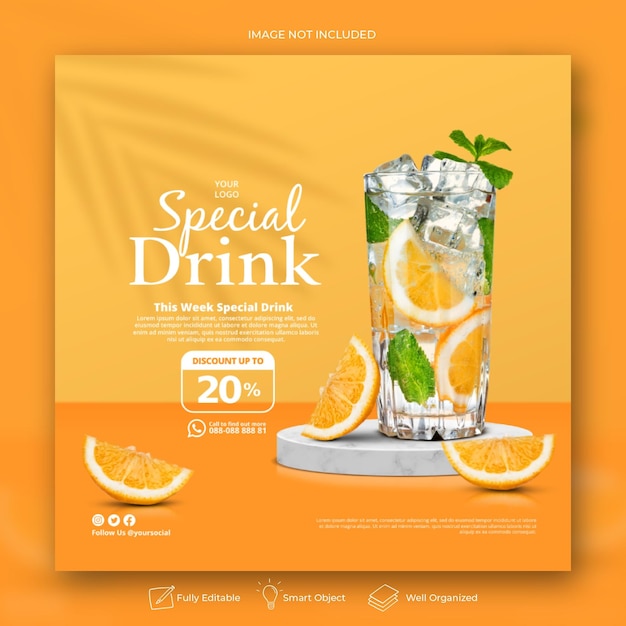 Orange Squash Drink Menü Promotion Social Media Instagram Post Banner Vorlage