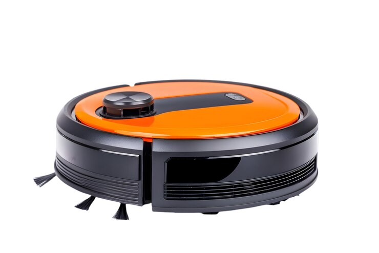 PSD orange und schwarzer roboter-staubsauger mit seitenbürsten