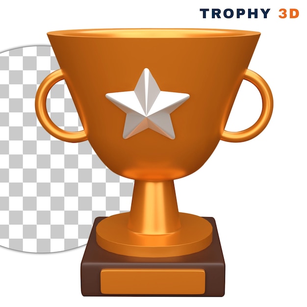 PSD orangefarbene 3d-trophäe mit einem weißen sternsymbol auf transparentem hintergrund