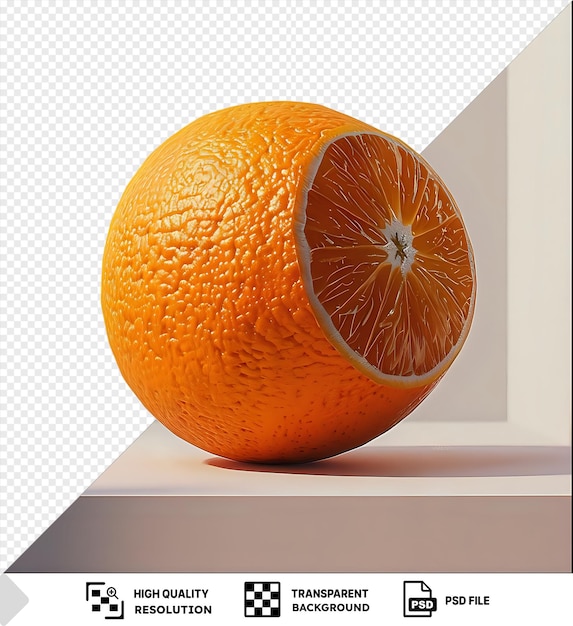 Orangefarbene frucht auf einem tisch gegen eine weiße wand mit einem weißen schatten im vordergrund png psd