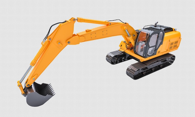 orangefarbener mechanischer Bagger auf weißem Hintergrund 3D-Rendering