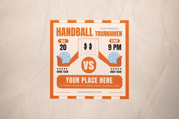 PSD orangefarbener retro-handball-social-media-beitrag