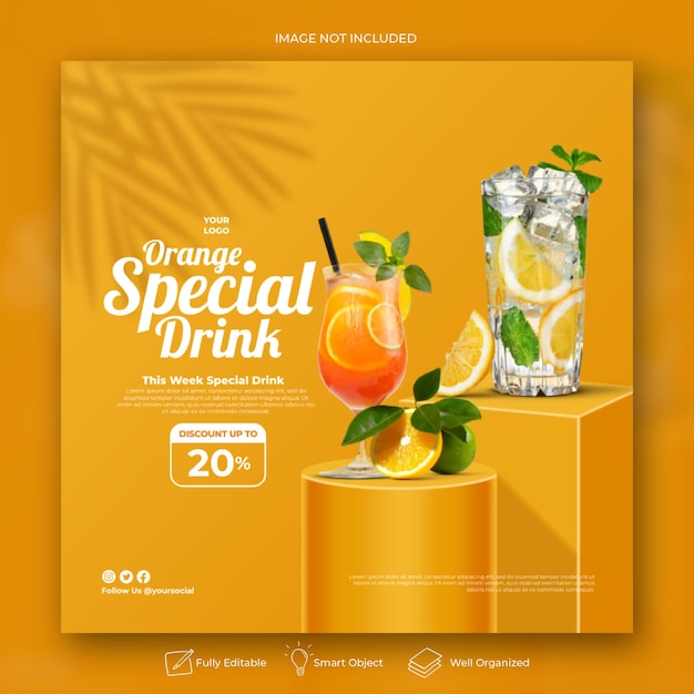 Orangensaft-Getränkemenü Social Media Post-Vorlage