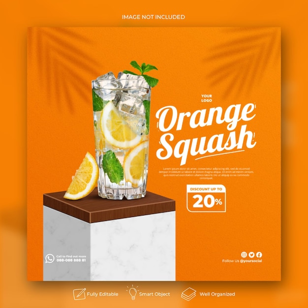 Orangensaft-Getränkemenü Social Media Post-Vorlage
