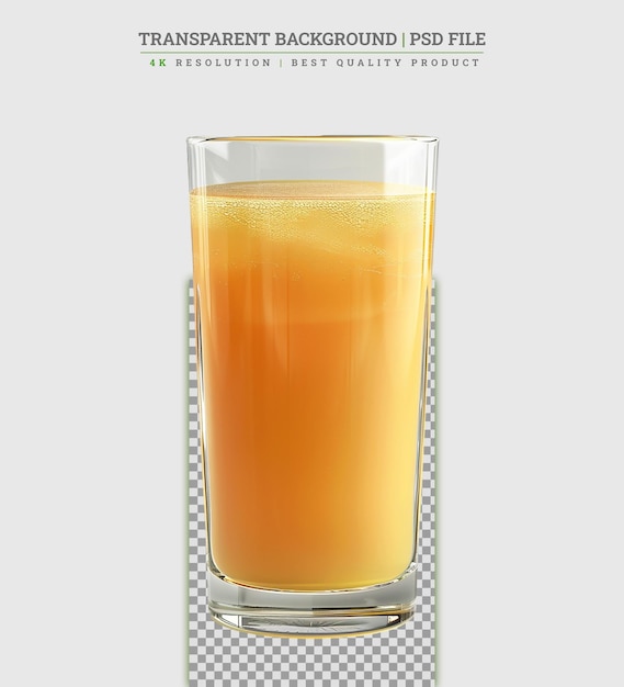 PSD orangensaft in einem glas und orangenstücke auf weißem hintergrund