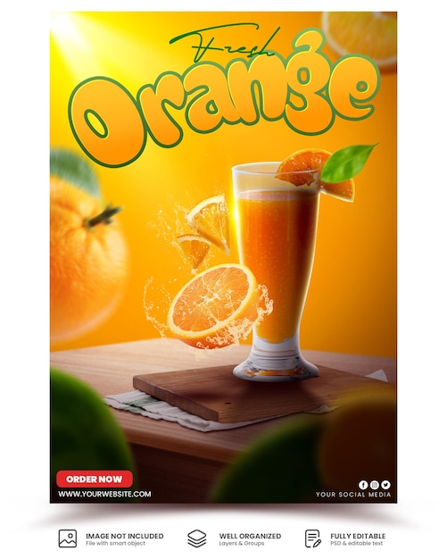 Orangensaft-menü-restaurant-getränk-promotion-design-vorlage