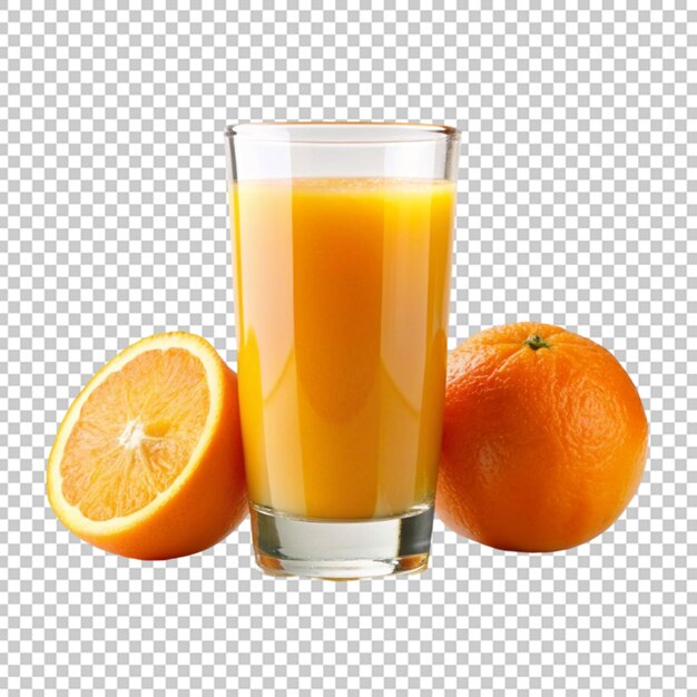 PSD orangensaft und orangenstücke auf weißem hintergrund