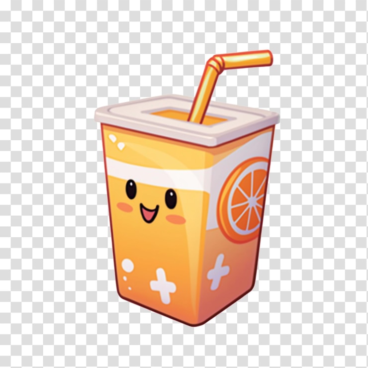 PSD orangensaftkarton im japanischen stil mit stroh auf durchsichtigem hintergrund