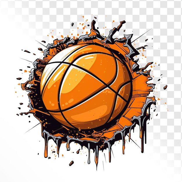 PSD orangfarbener basketball in einer wand steckt