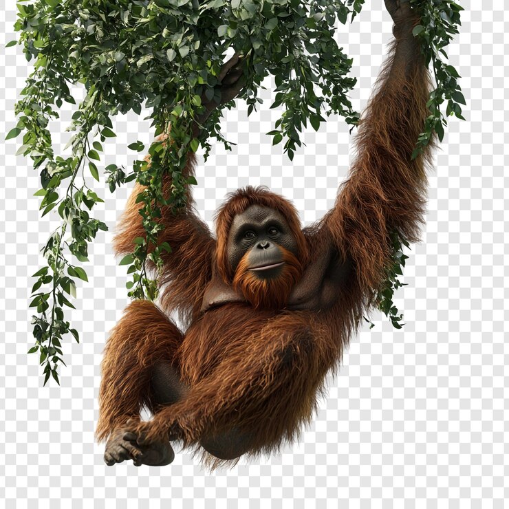 PSD orangután colgado de un árbol
