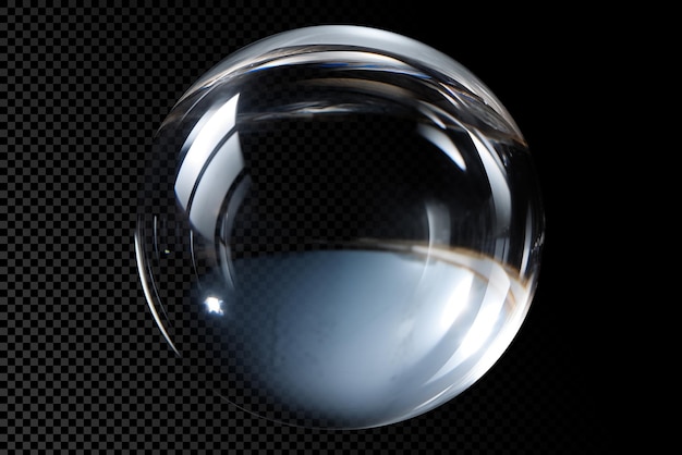 Orbe de verre transparent avec réflexions et réfractions sur un fond transparent