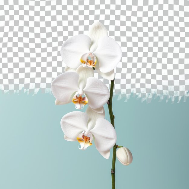 PSD une orchidée blanche avec un fond bleu et un motif à carreaux