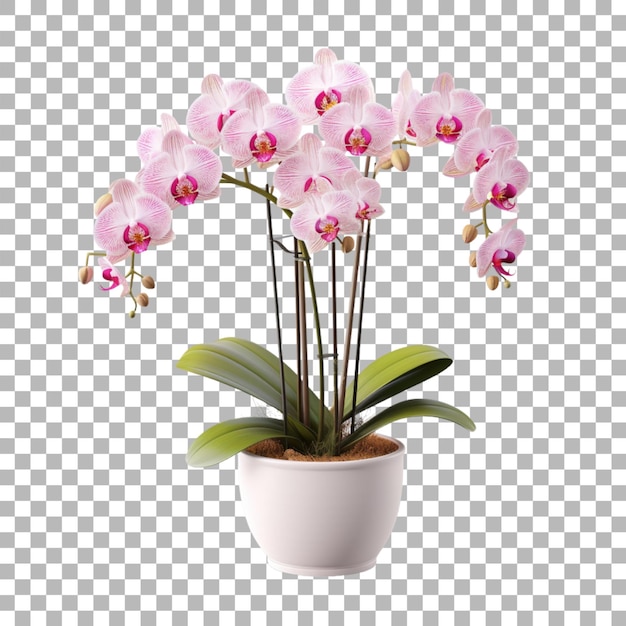 Orchidee in vaso su sfondo trasparente