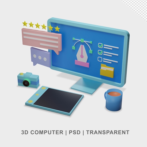 El ordenador 3D es transparente sin fondo.