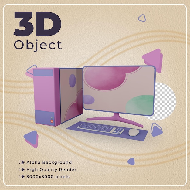 PSD ordinateur de bureau 3d objet isolé avec rendu de haute qualité