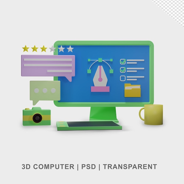 Ordinateur de bureau 3D transparent sans arrière-plan