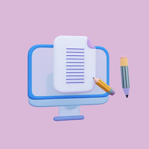 Un ordinateur avec un document et un crayon.