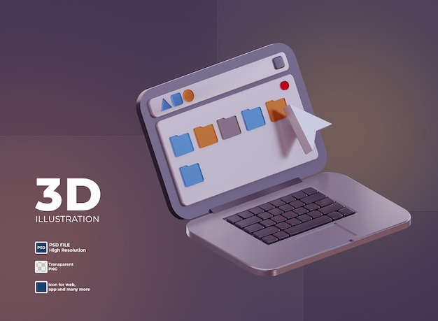 PSD ordinateur portable 3d copier ou afficher des données