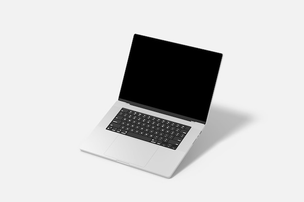 Un ordinateur portable argenté sur fond blanc Une maquette d'ordinateur portable Blanc Une maquette de l'écran d'un ordinateur laptop Moderne Technologie propre