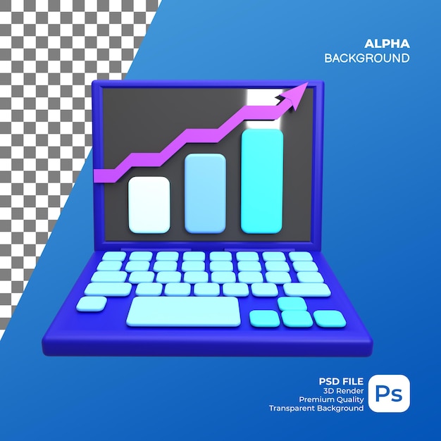 Ordinateur portable bleu de rendu 3D avec tableau