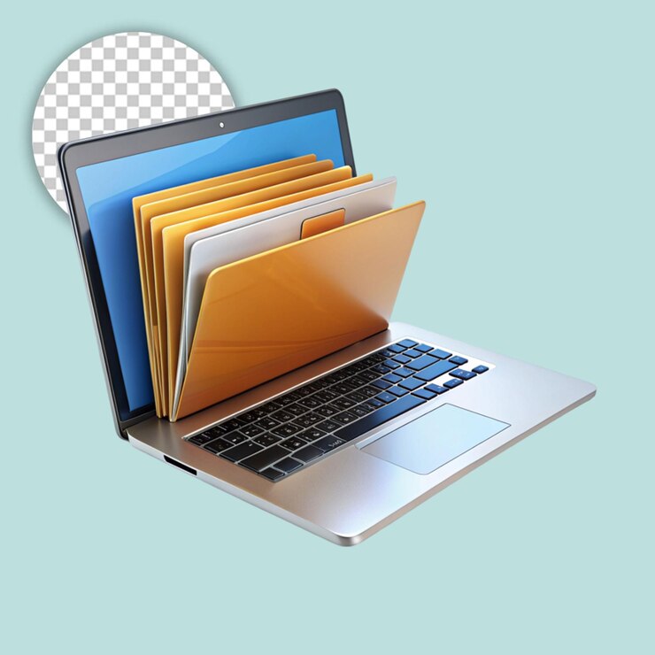 PSD ordinateur portable avec dossier génératif sur fond transparent