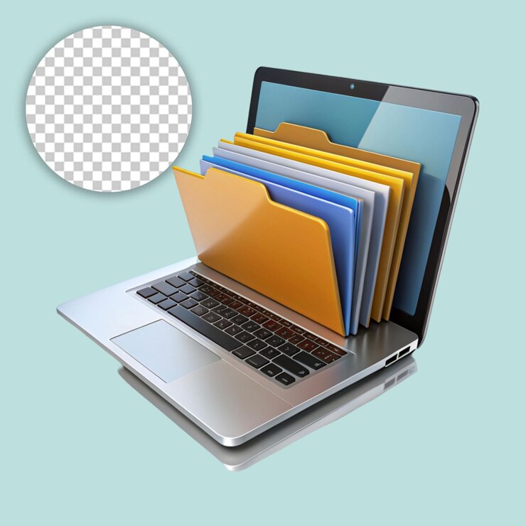 PSD ordinateur portable avec dossier génératif sur fond transparent