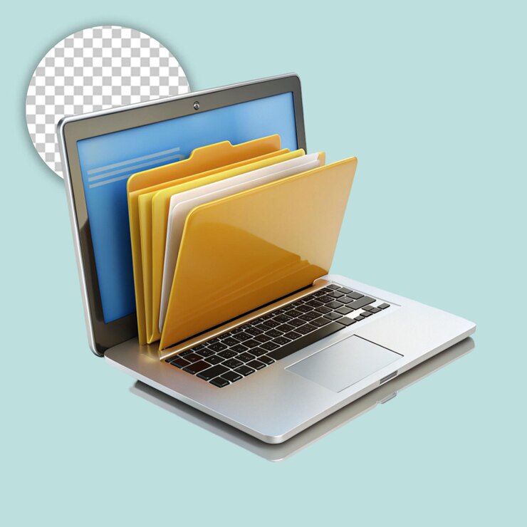 PSD ordinateur portable avec dossier génératif sur fond transparent