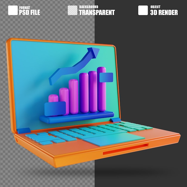 PSD ordinateur portable d'illustration 3d et trafic de croissance 2