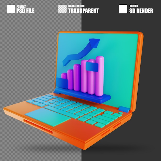 PSD ordinateur portable d'illustration 3d et trafic de croissance