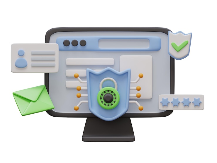 PSD ordinateur portable de loi sur la sécurité de la protection des données personnelles avec site web ouvert cybersécurité rendu 3d