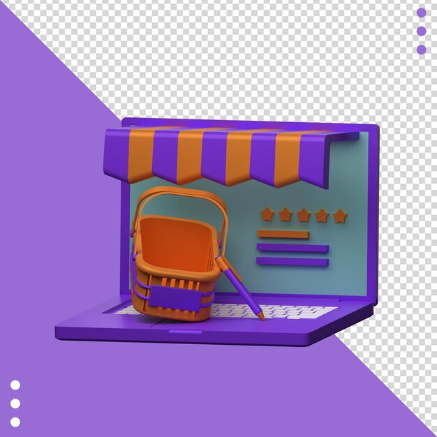 Un ordinateur portable avec un panier sur le dessus