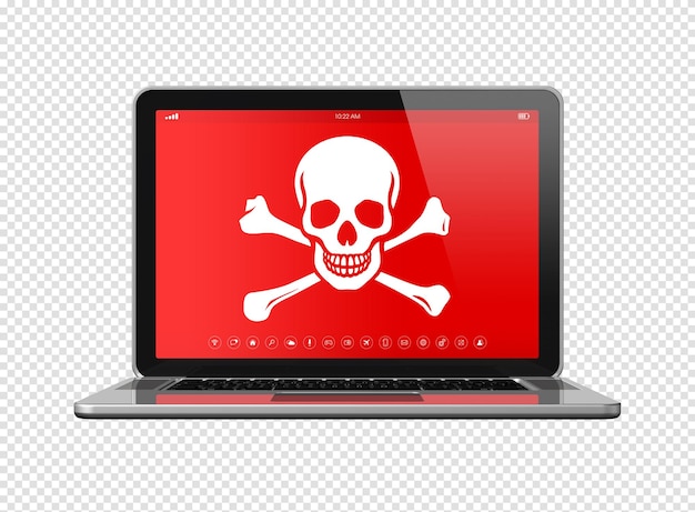 PSD ordinateur portable avec un symbole de pirate à l'écran concept de piratage