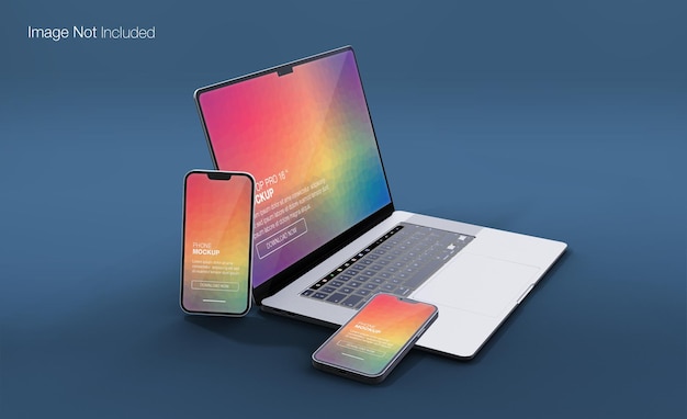 PSD ordinateur portable et téléphone réalistes avec conception de maquette de vue avant et latérale