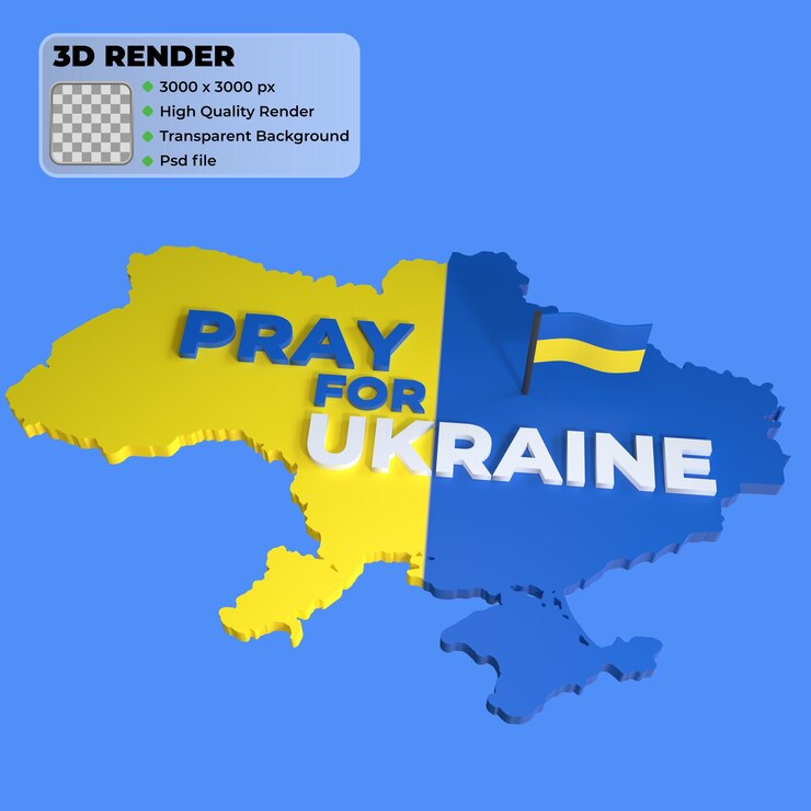 PSD ore pelo mapa de renderização 3d da ucrânia com bandeira