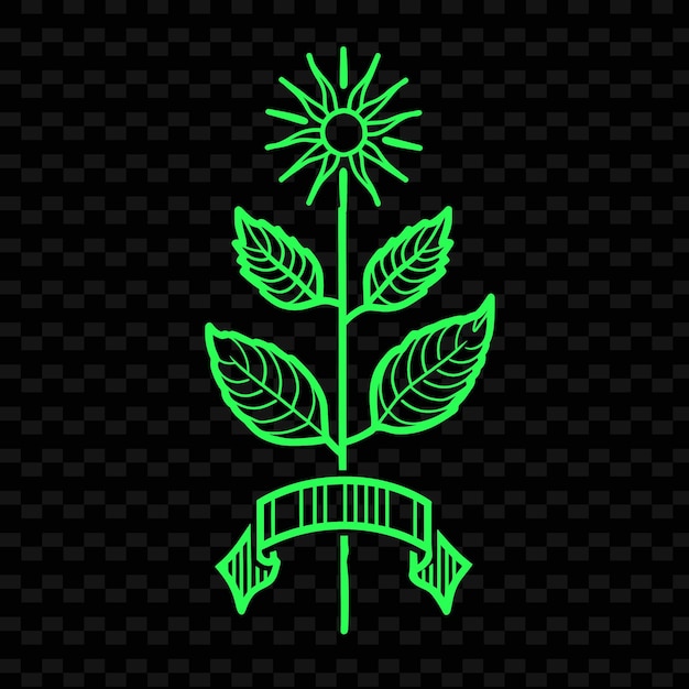 PSD oregano stem emblem logo mit dekorativem band und einer sonne auf natur kräutervektor design-kollektionen
