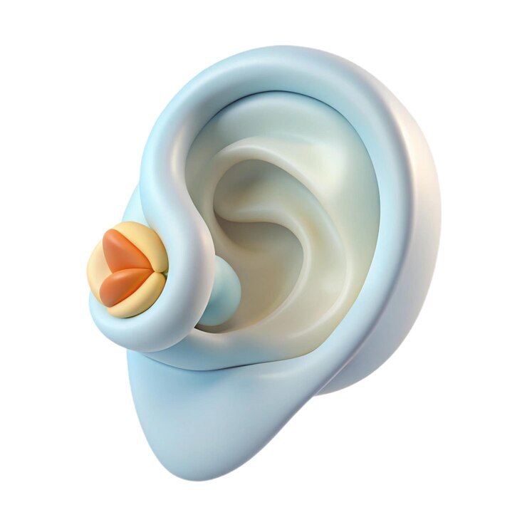 PSD una oreja azul y blanca con un huevo naranja en el interior