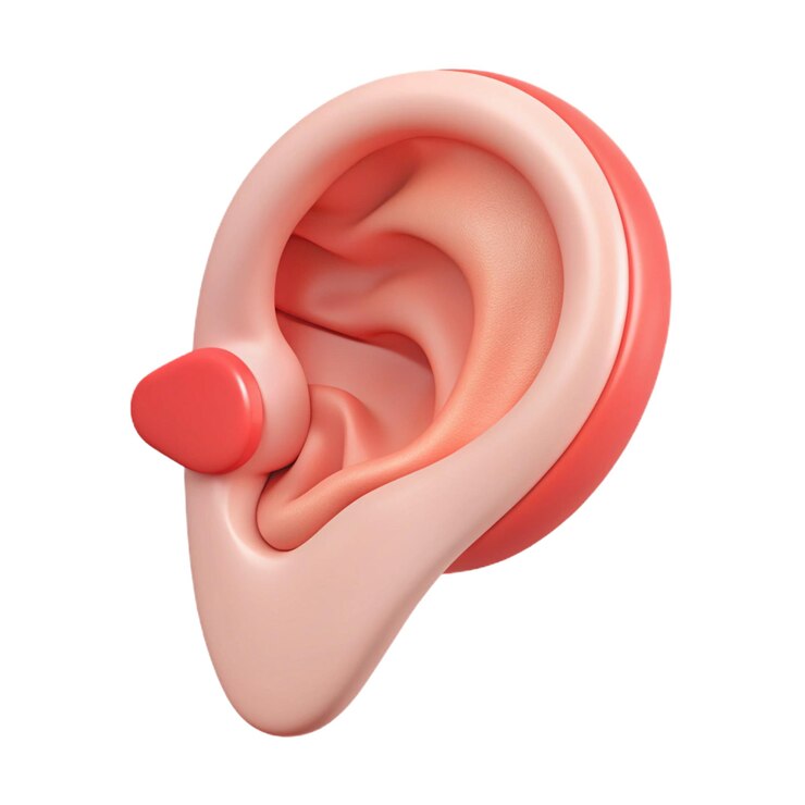 PSD una oreja rosa con una tapa roja en ella