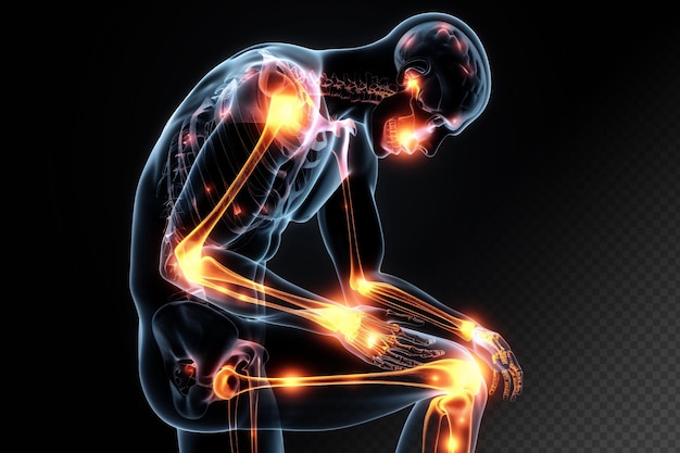 Organigramme des points de douleur articulaire du corps humain, arthrite, squelette bleu