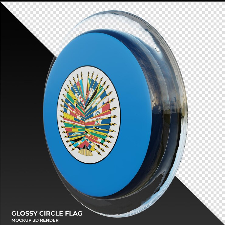 PSD organización de los estados americanos0002 bandera de círculo brillante con textura 3d realista